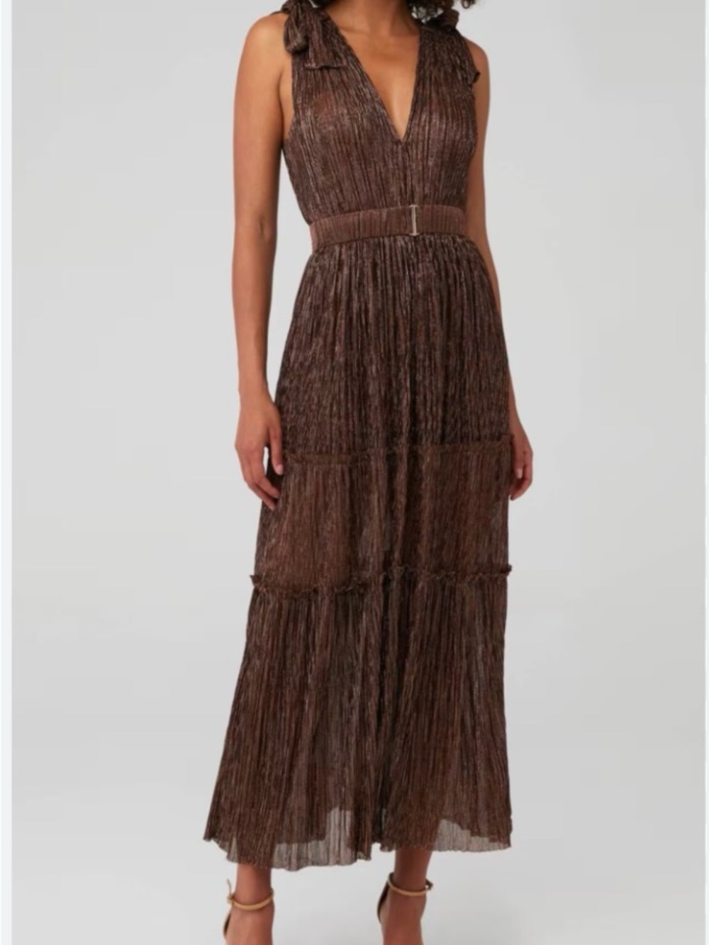 Sabina Musayev Brown V-Neck Tiered Midi Dress